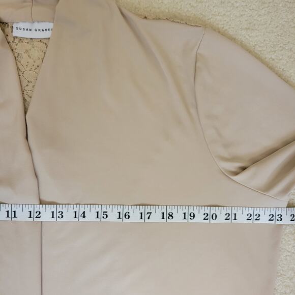 Susan Graver L Beige Cardigan Long Sleeve Open Front Lace Stretch Sweater - Picture 11 of 16